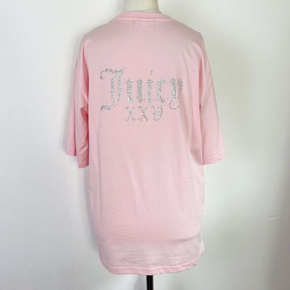 Juicy Couture Pale Pink Diamante Rhinestone Spellout Oversized T-shirt Size XL - Picture 5 of 9